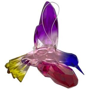 Hanging Hummingbird Vibrant Colors Acrylic Decorative Purple Pink Blue Yellow